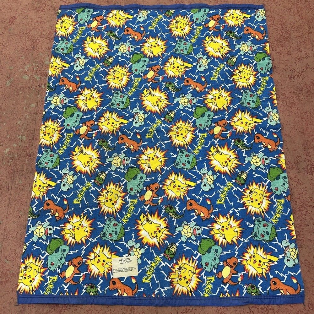 90s Pokemon Fleece Throw Blanket Unisex One Size Blue Pikachu Squirtle Bulbasaur